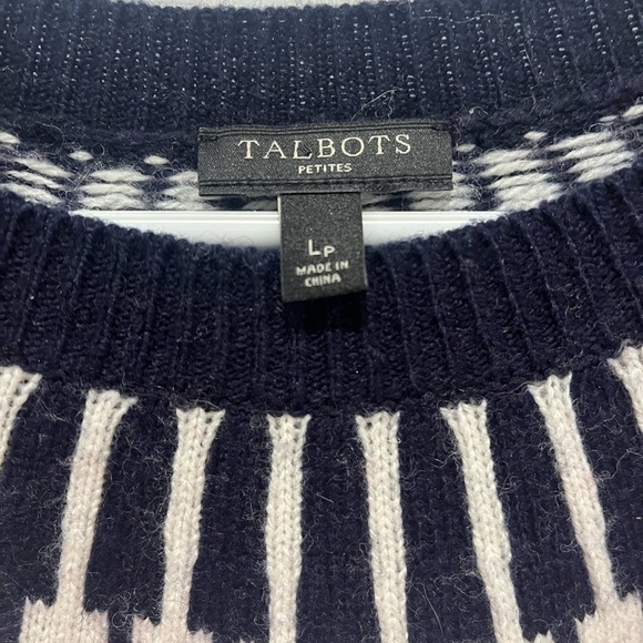 Talbots Womens‎ Wool Blend Fair Isle Nordic Cream Red Blue Sweater Large Winter - Picture 6 of 7